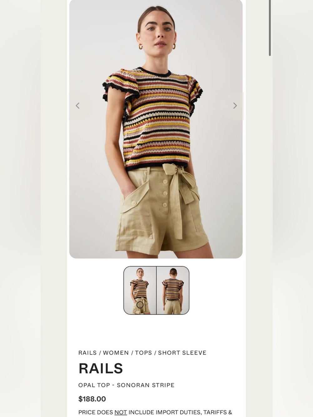 NWOT Rails Flutter Sleeve Opal Sonoran Stripe Top